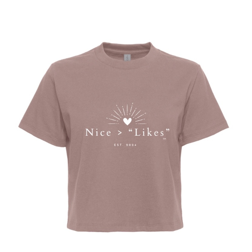 Nice is Greater than “Likes” Brand, Women’s Boxy Waist Length T-shirt